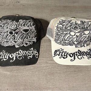 Christian Audigier Trucker Hat City of Angels Script Mesh Cap Snapback Set Of 2